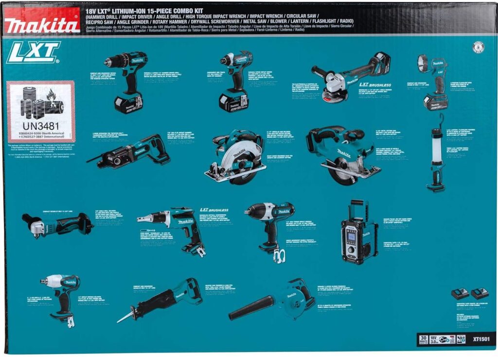 Makita XT1501 18V LXT® Lithium-Ion Cordless 15-Pc. Combo Kit (3.0Ah)