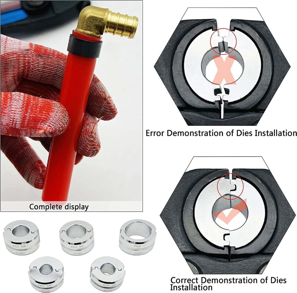 iGeelee Hydraulic Copper Pipe Press Tool with 1/2,3/4 and 1 Dies for Copper Pipe Fitting and 3/8,1/2,5/8,3/4,1 Dies for ASTM F1807 Pex Pipe Copper Ring (HT-1950E)