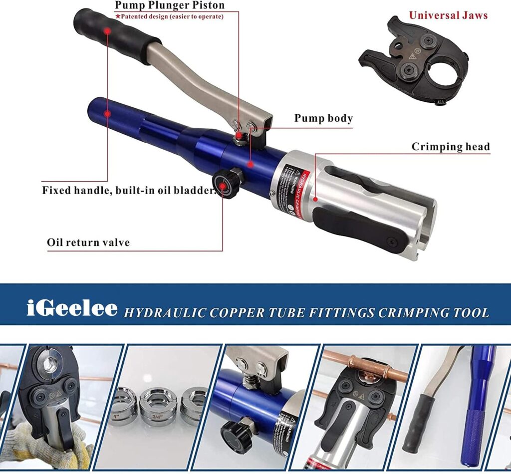 iGeelee Hydraulic Copper Pipe Press Tool with 1/2,3/4 and 1 Dies for Viega ProPress Copper Fittings (HT-1950)